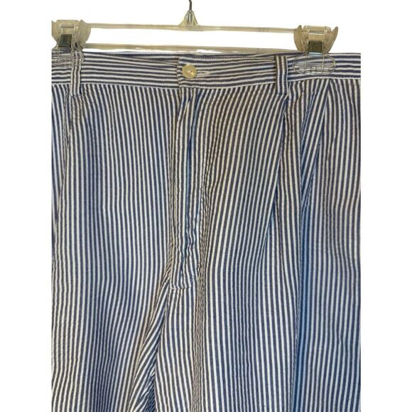 Jos. A. Bank  Stay Cool Men’s Seersucker Shorts Sz. 36 Blue/White Stripe Pleated - Picture 3 of 7